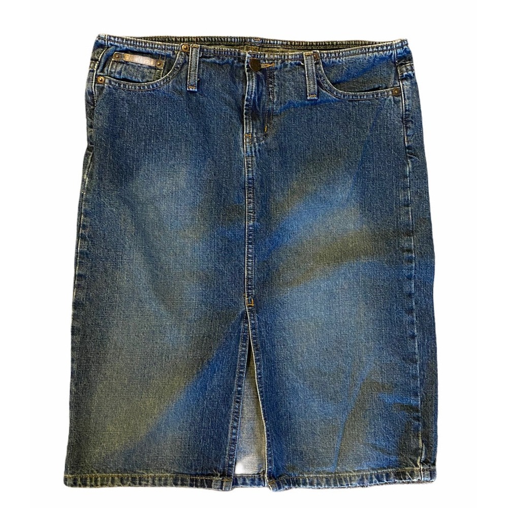 Lei Women's Denim Pencil Skirt Juniors Size 11 Slit Front Medium Wash Jean Y2K